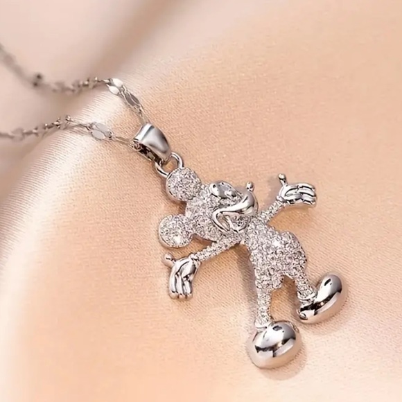 Disney’s Mickey Mouse Silver Toned Rhinestone Embellished Necklace Nice Size NWT - Picture 3 of 7